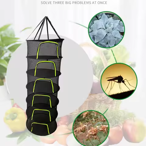 Hanging Foldable Multi Layer Drying Rack Mesh Dryer Plants Food Collapsible Drying Net Zipper Herbs 