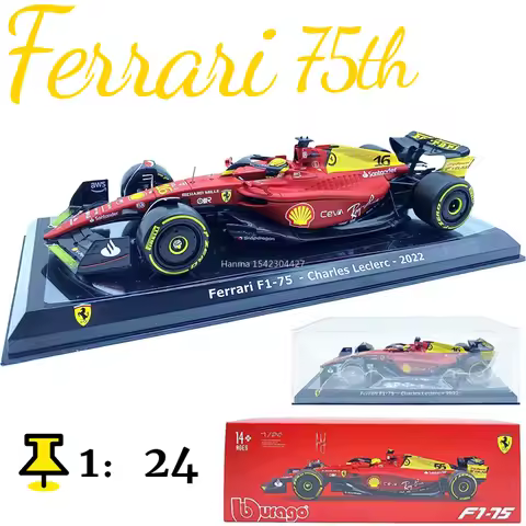 Bburago 1:24 2023 New Ferrari F1-75 75th Anniversary #55 Sainz #16 Leclerc F1 Model Cars Formula Car