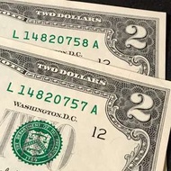 US$2直版連號直版鈔票