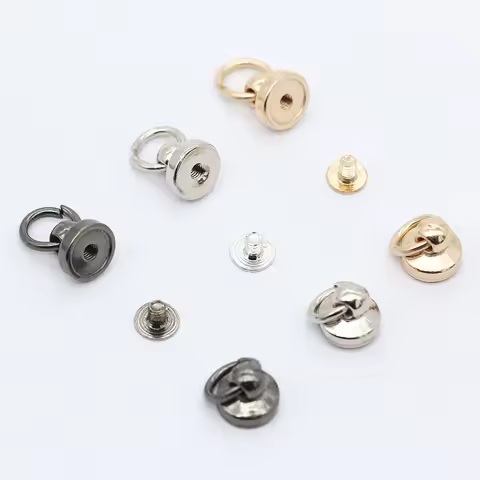 20p 9.5mm Gold Nickel Hematite Solid Metal Button O Ring Round Head Stud Screwback Leather Craft Bag