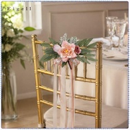 Eigell Aisle Chair Back Floral Decors, PEW Flowers Photography Props White 2Pcs
