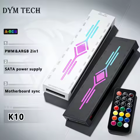 HA60 ARGB&FAN HUB X10 5V 3Pin + PWM 4Pin 2 IN 1, Support M/B AURA SYNC & Music Induction & IR Remote