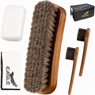 Eagle Shoe Shine Brush Kit 5-Piece Leather Care Set with Horsehair Brush, Daubers, Shine Sponge & Po
