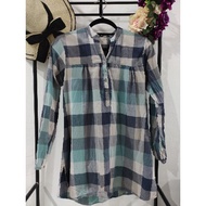 Checkered Blue Blouse Preloved Baju Blaus Bundle Petak Muslimah