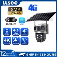 LLSEE V380 8MP dual lens 4K solar CCTV 4G SIM card wireless outdoor home IP camera waterproof color 