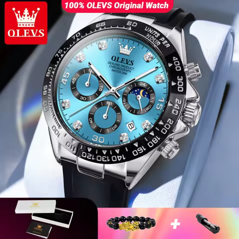 OLEVS 2875 Men's Watch Luxury Diamond Scale Moon phase Waterproof Silicone Strap Quartz Men's Wristw