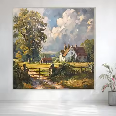 Canvas Art Vintage Rural Landscape Canvas Wall Art Retro Country Farmhouse Scenery Print Poster For 