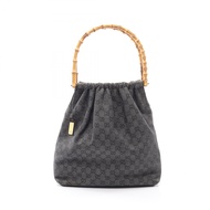 【二手】Gucci GUCCI 單肩包 竹節 GG 圖案 92709 黑色帆布皮革竹節單肩包 女士二手 B