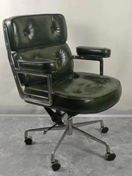 找得 - 包安裝包送貨舒適人體工學椅皮辦公轉椅電腦椅鋁合金腳老闆椅大班椅（墨綠色西皮+銀色支架 包安裝）80093