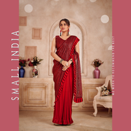 {**ส่งฟรี**} SMALL INDIA 🥻 Ready To Wear Sequence Saree ชุดสาหรี 🥻 Women Red Silk Saree
