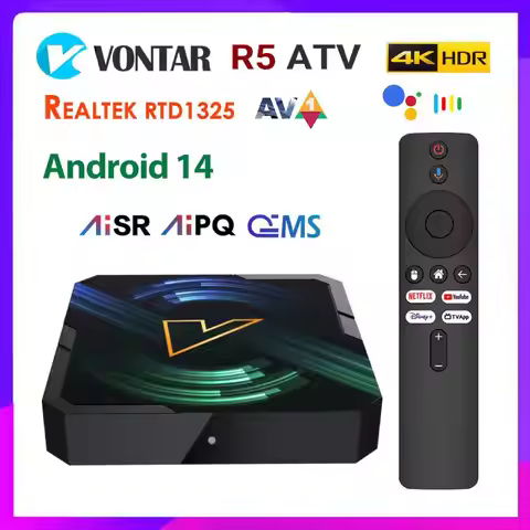 Realtek1325 CPU A55 Edge AI VONTAR R5 Android 14 TV Box ATV Mali-G57 GPU Media Player Android 14.0 S