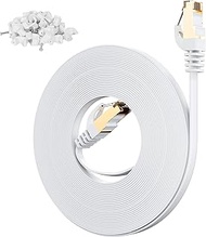 Adoreen Cat 7 Flat Outdoor Ethernet Cable 50 Ft-White, High-Speed Shielded Internet Network Cable, S