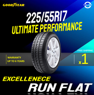 Goodyear 225/55R17 EXCELLENCE RUN FLAT ยางใหม่ ผลิตปี2021 ราคาต่อ1เส้น มีรับประกันจากโรงงาน แถมจุ๊บลมยาง ยางรันแฟลต ขอบ17 ขนาด 225 55R17 RUN FLAT จำนวน 1 เส้น