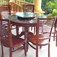 MEJA MAKAN BUNDAR KURSI 6 + KACA MEJA
