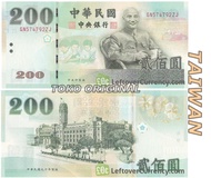 Asli Uang Koleksi Taiwan Pecahan 200 Dolar Dollar Taiwan