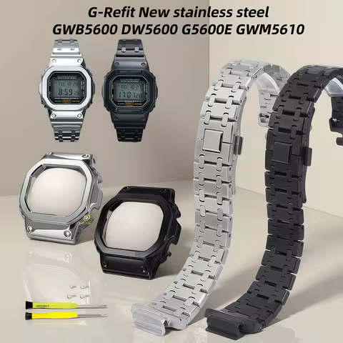 G-Refit Metal Watchband bezel For Casio GWB5600 DW5600 G5600E GWM5610 Series Stainless Steel Strap C