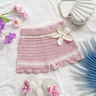 Women's Beige 3D Floral Knitted Casual Shorts, Suitable For Summer Vacation And Holidays Fall Clothe