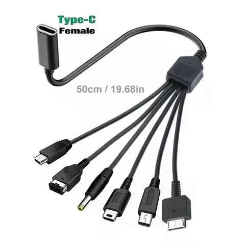 6 in 1 USB-C Type C Charging Cable for NDS Lite / Wii U / New 3DS XL LL /2DS / GBA SP / PSP / PSV Ga