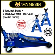 MY Combo Set 3 Ton Double Pump Low Profile Hydraulic Floor Jack + 3 Ton Jack Stand ( Heavy Duty )