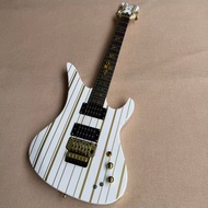 Schecter White Electric Guitar Skeleton Inlay Professional Guitar (Gold Stripes/Black Stripes)
