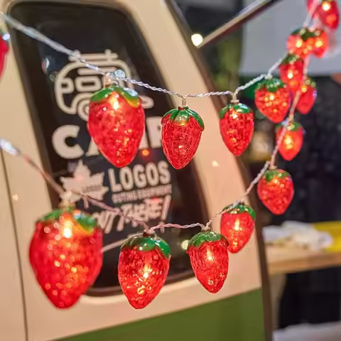 2024 Strawberry String Lights Home Decoration Fairy Lights LED Hanging Lights Always On Light Mode f