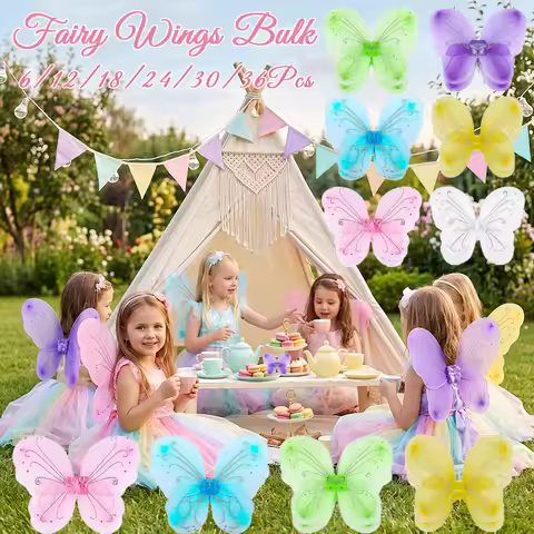 6-36Pcs Fairy Wings Bulk for Kids Butterfly Wings Elastic Straps Wings Butterfly Wings Costume Birth