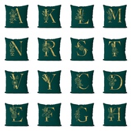 [Single Side] Green Gold 26 English Letter Pillowcase 45x45cm Short Plush Decorative Pillow Covers P