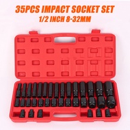 1/2 Inch Long Impact Socket Set Black Deep Box Set Tool Set Socket Wrench Set Tool Converter Reducer