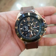 JAM TANGAN PRIA EXPEDITION E 6697 M E6697M BLACK RG BROWN LEATHER
