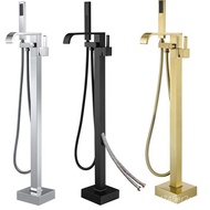 J-H/Freestanding Bathtub Faucet Wall-Mounted Edge-Style Black Brushed Gold Shower Faucet Set with Al