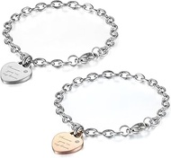 Jewellery Women's Bracelet Stainless Steel Elegant Forever You're My Lover Engraved Heart Rolo Chain