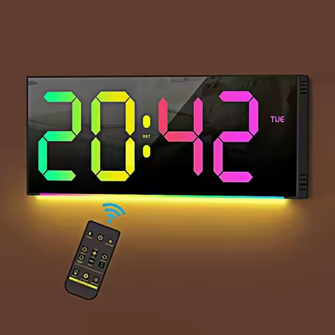 11.2 Inch Large Digital Wall Clock with Remote 14 Colors RGB Mood Light Auto-Dimming Time/Calendar M