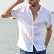2025ebay Summer Short-Sleeved Casual Cardigan Men's Shirt Men's Solid Color Shirt Style Ready stock 