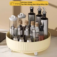 Smooth 360 Degree Rotating Kitchen Spice Tray with Sturdy Handle Size 28Cm Cream Color - EJ347