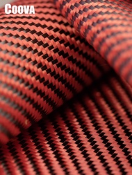 F206 COOVA 3K 240G Kevlar สีแดงและผ้าคาร์บอนไฟเบอร์ลายทแยงผสมผ้าอะรามิดไฮบริดใช้สำหรับตกแต่ง DIY