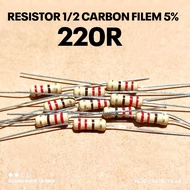 (10 PCS) CARBON RESISTOR 1/2W 1/2WATT 220 220R OHM CF5% ROHS