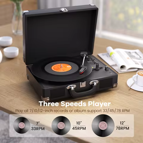 MAIO Record Player, 3-Speed 33/45/78RPM Vinyl Spinner with 2 Built-in Stereo Speakers, Headphone Jac