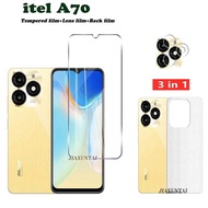 Itel A70 Tempered Glass Itel A70 Screen Protector itel A70 Camera Lens Protector Full Cover Screen Tempered Glass 3In1 Carbon fiber back film