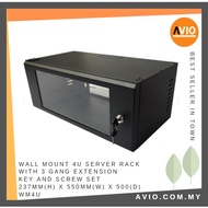 Wall Mount 4U Server Rack with 3 Gang Extension Key and Screw Set 237mm(H) x 550mm(w) x 500(D) WM4U