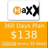 M1 Maxx $138 360 Days Plan (500GB every 30 days) Top Up / Recharge / Renewal