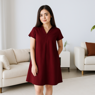Instyle Fashion - Dress Wanita Casual A-Line Mini Dress Kerah V-Neck lipat Lengan Pendek #4106