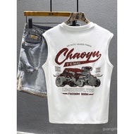 American Loose Vest Men Summer Thin Loose Casual Quick-Drying Sleeveless Shirt Retro Printed Fitness