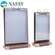 NAESV Ads Display Stand, Wooden Holder Loose leaf Menu Card Holder, Multipurpose Acrylic Multi page 