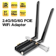實體店鋪(限今日特價Wifi 6 $238 /Wifi 7 $328)PCIE WiFi Card AX5400 WiFi 6E PCIe for PC, Bluetooth 5.2 PCI-E Wireless WiFi Network Adapter Card with MU-MIMO, Ultra-Low Latency, Supports Windows 11/10 (64bit)極速三頻2.4G/5G/6G雙天線接收器/穿牆接收wifi 藍牙5.2無線電競發射器上網卡接收器