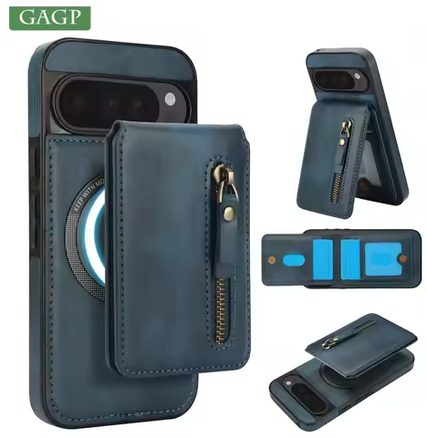 Leather Wallet Card Stand Holder Case For Google Pixel 9 8 Pro 8A 6A Magsafe Magnetic Shockproof Cov