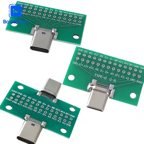 2PCS Type-C Male To Female Adapter Test Board Type-C Male/Female PCB Board 24Pin 2.54mm Connector So