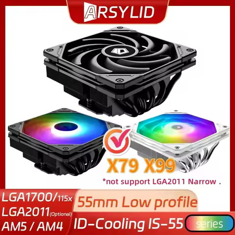 ID-Cooling IS-55 Black 55mm Low Profile CPU Radiator LGA2011 LGA1700 1200 115x AM5 AM4 5 Heatpipe 12