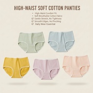 KATUN 5pcs high-waisted solid-color cotton panties for women, casual sports yoga women's triangle pa