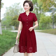 Middle-aged Mother Wedding Lace Dress Women Spring Dress Middle-aged Elderly Wedding Red Skirt Dress