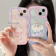 Casing Compatible with Samsung S22 S21 S20 Plus S22 S21 S20 Ultra S20 FE S21 FE Note 20Plus Note 20Ultra Cute Cartoon Glass TPU Protective Case Shell Wavy Edge Phone Case